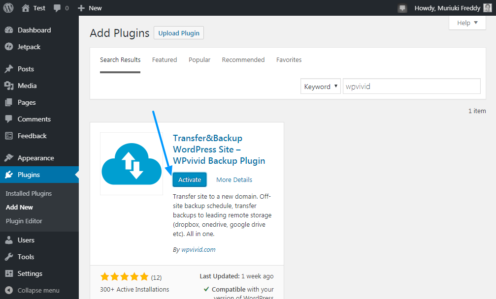 ativando o plugin de backup wpvivid