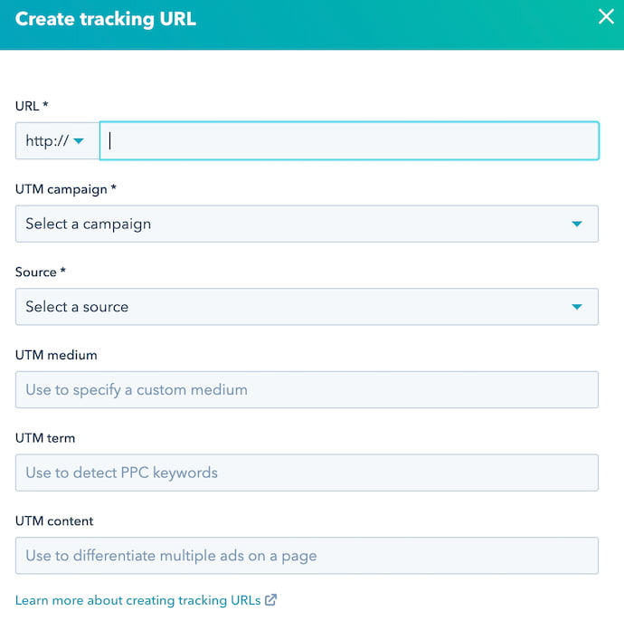 Create tracking URL form