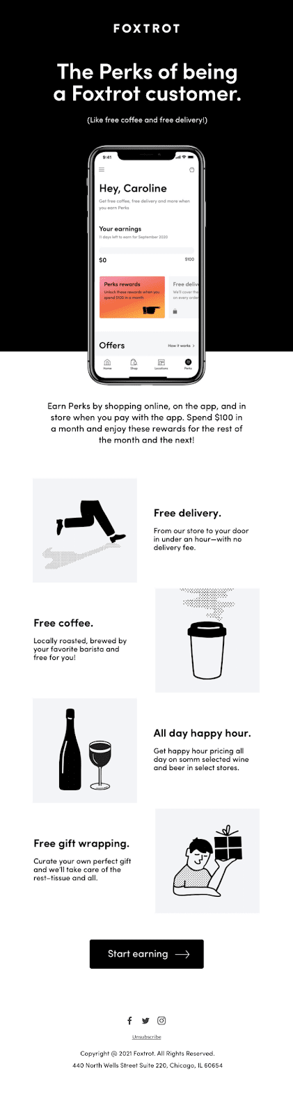 Free coffee and delivery with Foxtrot Perks