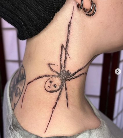 Baby Spider Spooky Neck Tattoo