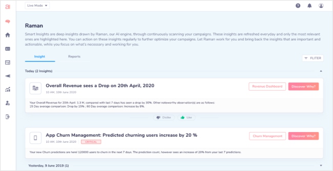 contextual alerts on the Raman Insights dashboard