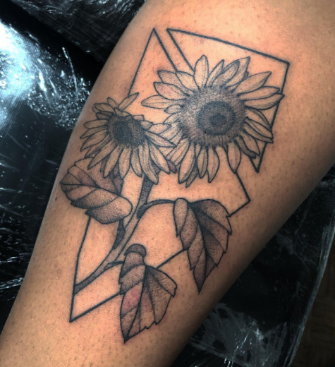 Triangular Shape With Sunflower Tattoo Design