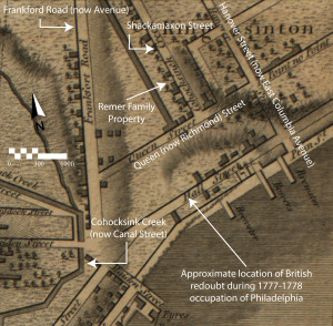 This 1796 map of the Philadelphia area depicts Shackamaxon Steet as one of the more developed streets in the otherwise rural Kensington.