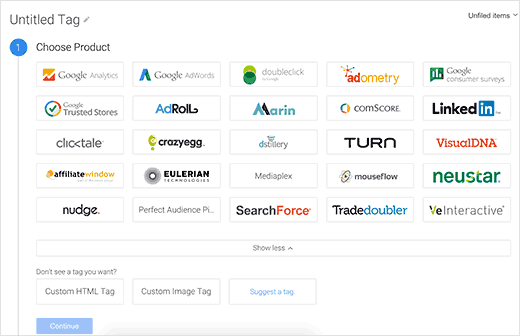 Escolha o Google Analytics como produto para sua tag