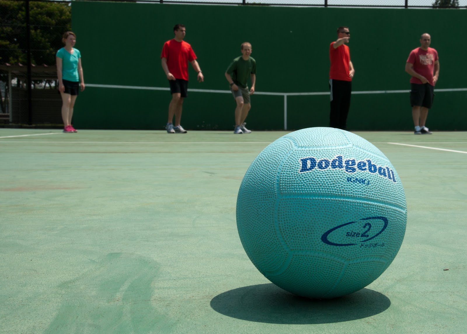 A Dodgeball on a court,