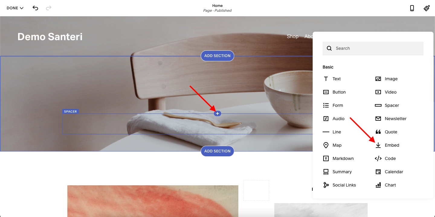 embed testimonials to squarespace