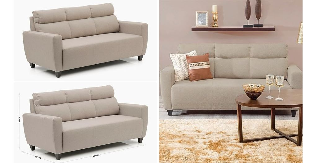Home Centre Polyester Emily Fabric 3-Seater Sofa
