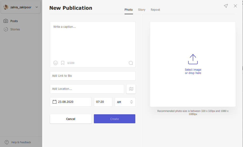 Dashboard of combin which is an Instagram scheduler