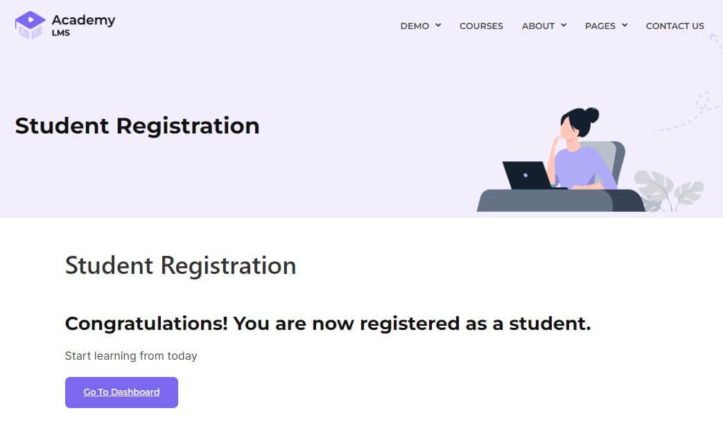 academy lms student registration shortcode preview 