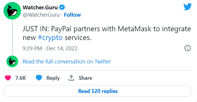 PayPal партнерится с криптокошельком MetaMask