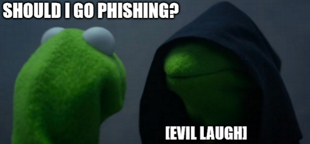 Image not ours, but White Oak Security shares a meme of the kermit frog speaking to himself, asking “should I go phishing?” and the evil kermit just laughs.