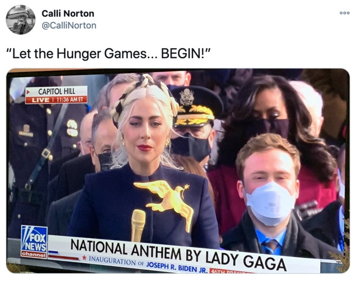 Meme of lady gaga singing at the inauguration