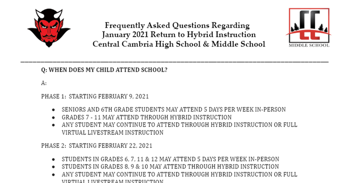 CCHS & CCMS  January 2021 Frequently Asked Questions