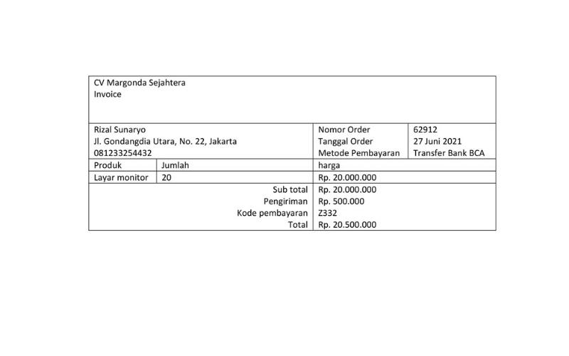 contoh invoice pembayaran