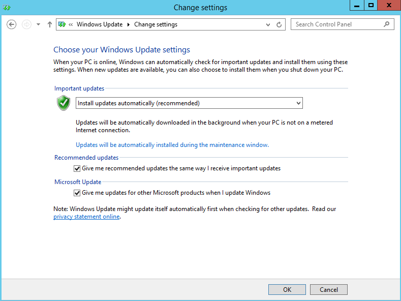 Windows Server 2012 Update options