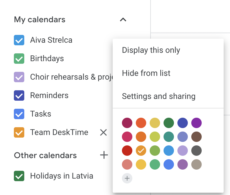 Screenshot from Google Calendar