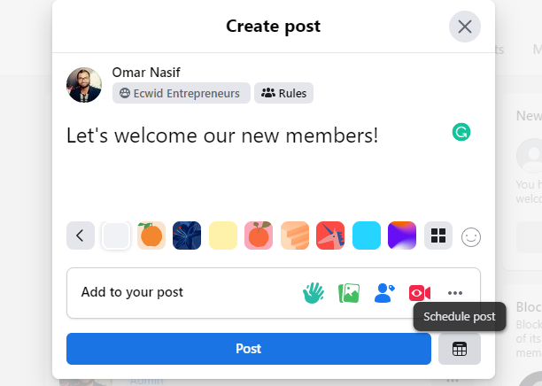 How to schedule Facebook group welcome post step one
