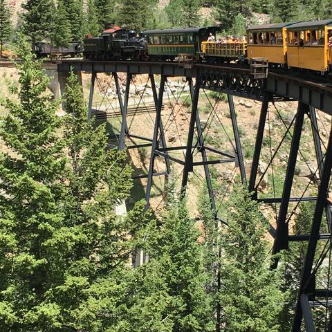 Sitting in the red car on the end ensures this view of the Georgetown Loop from Silver Plume, Colorado. 