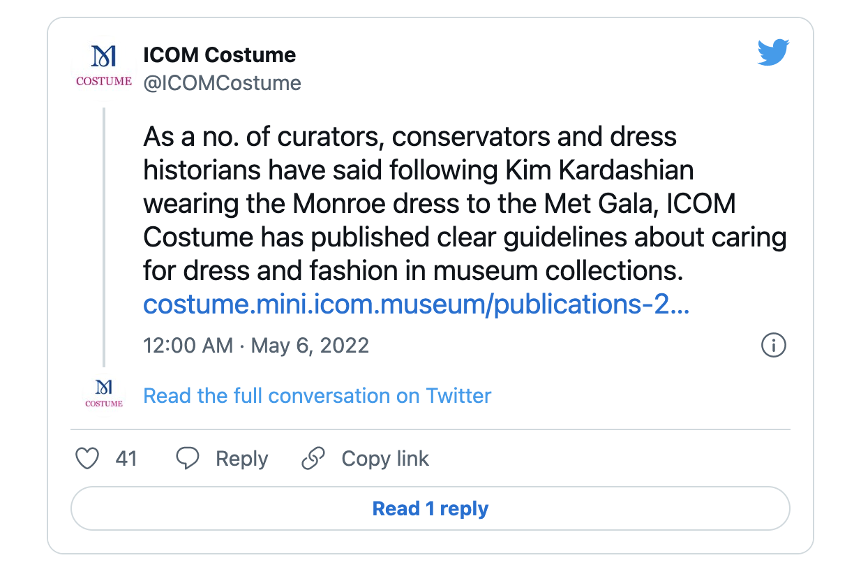 From ICOM Costume Committee Twitter page on May 6. 