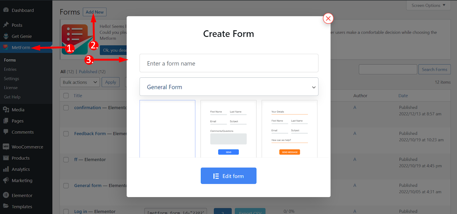 Crea rapidamente vari moduli di contatto con Metform. 