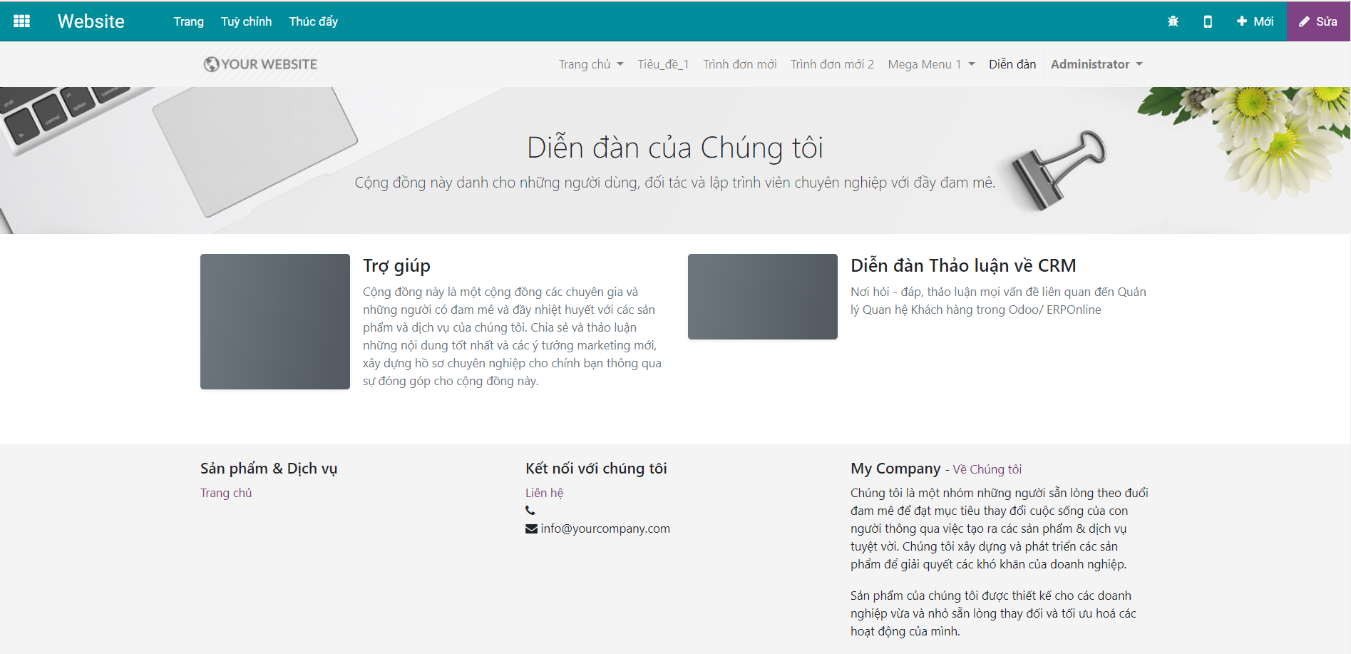 (Hình 2.2.4) Hiển thị của giao diện ngoài Website sau khi tạo và thiết lập Diễn đàn mới