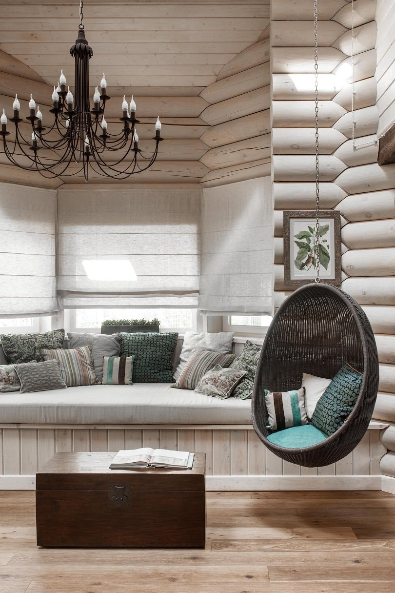 log cabin interior design reading nook