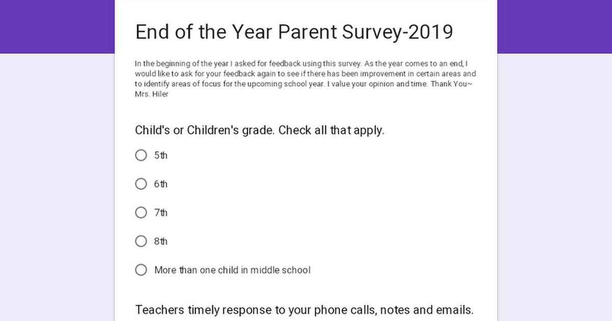 End of the Year Parent Survey-2019