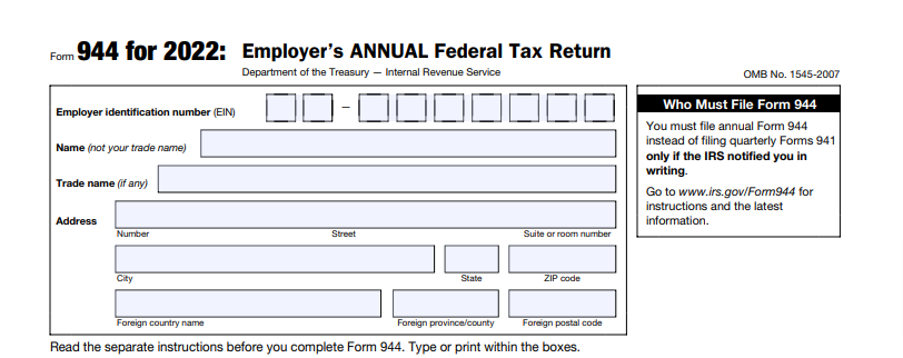 Form 944 for 2022