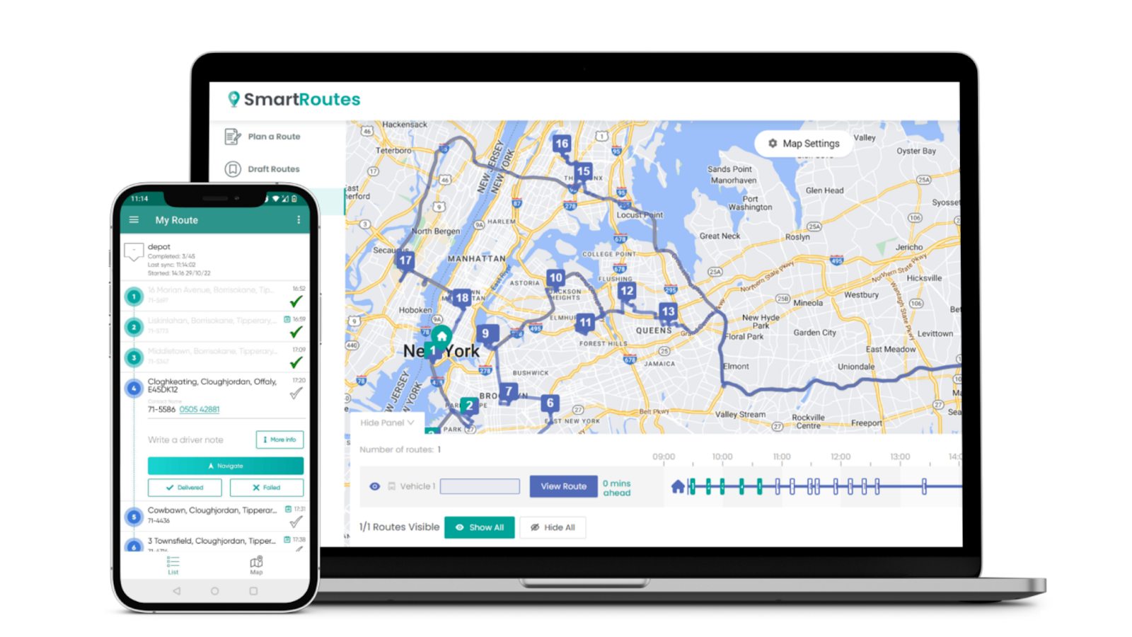 SmartRoutes' user interface on desktop and mobile