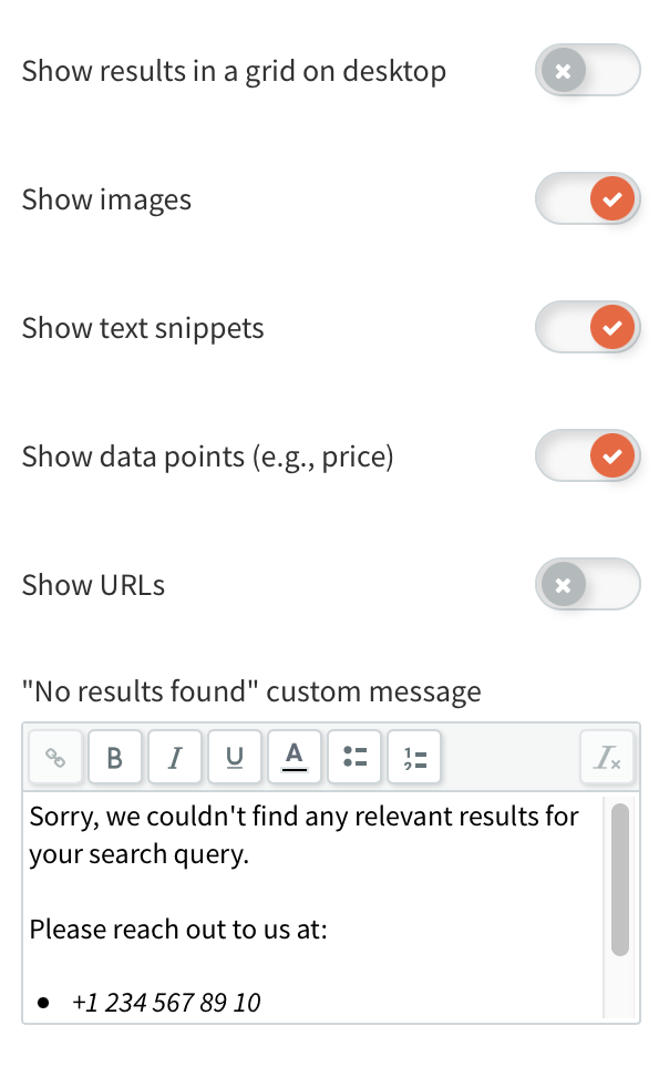 Search result layout settings