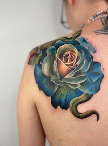 Snake Rose Classy Shoulder Tattoos Female