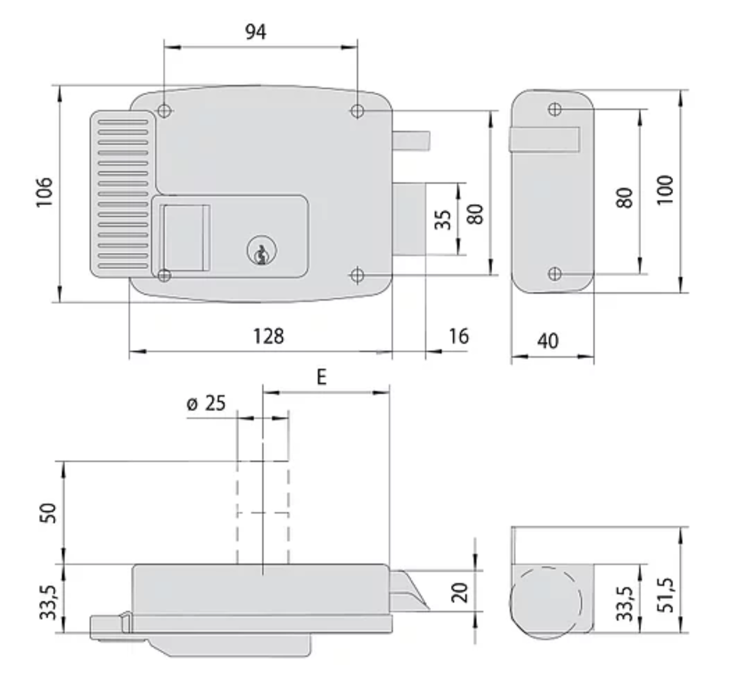 Размеры замка CISA 11630