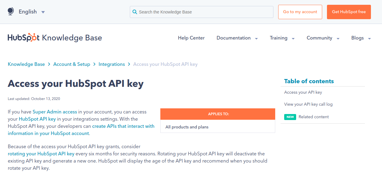 access your HubSpot API key