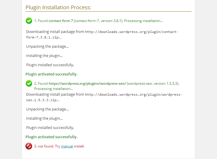 Progresso da lista de vários plug-ins
