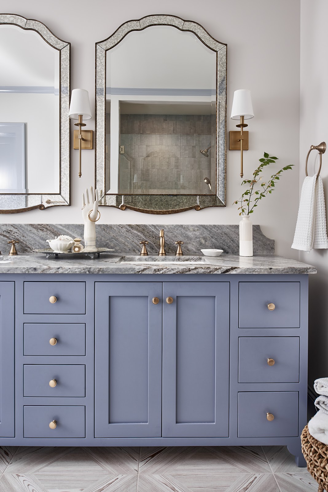 timeless bathroom blue vanity