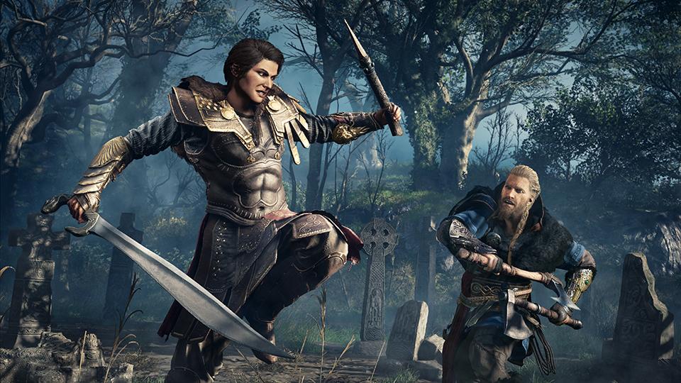 A video game scene of two men in armor

Description automatically generated