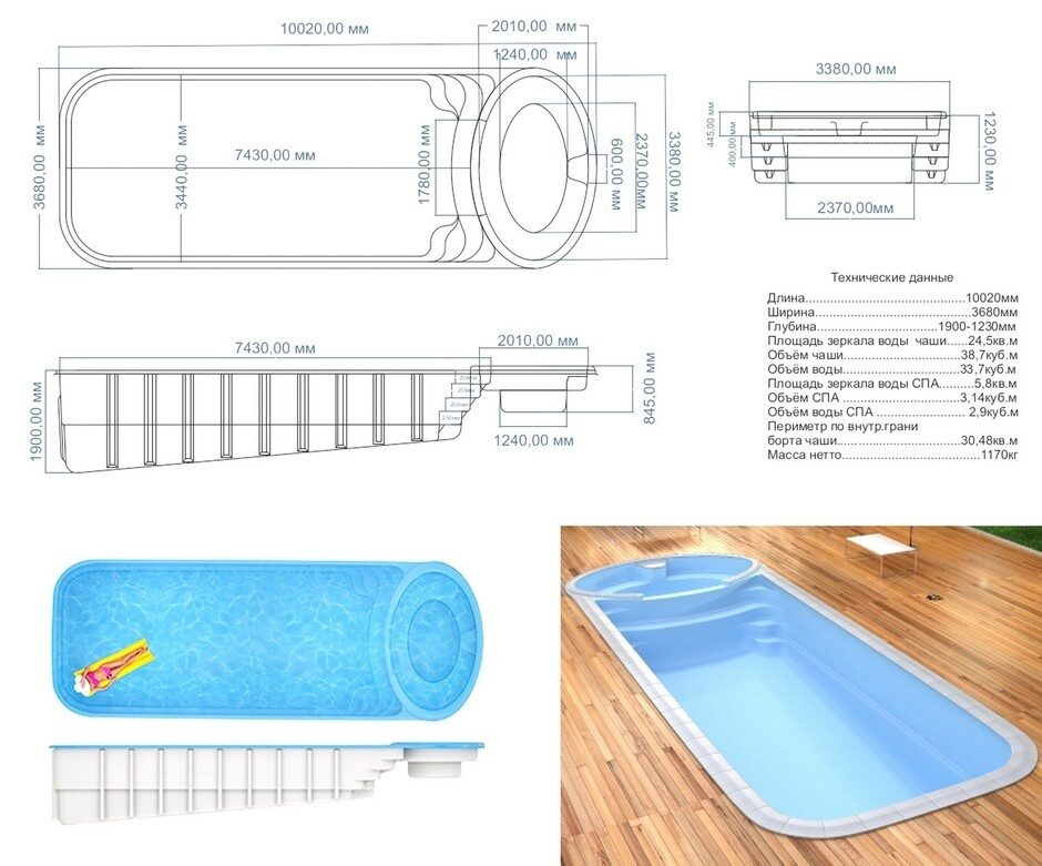Пример параметров акриловых бассейнов