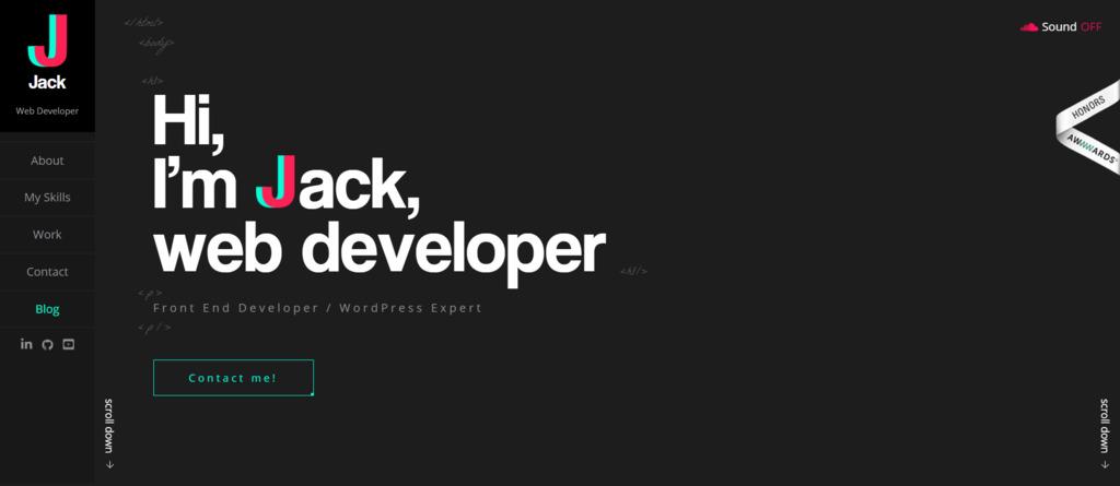 Le site de Jack Jeznach, un portfolio interactif de développeur web