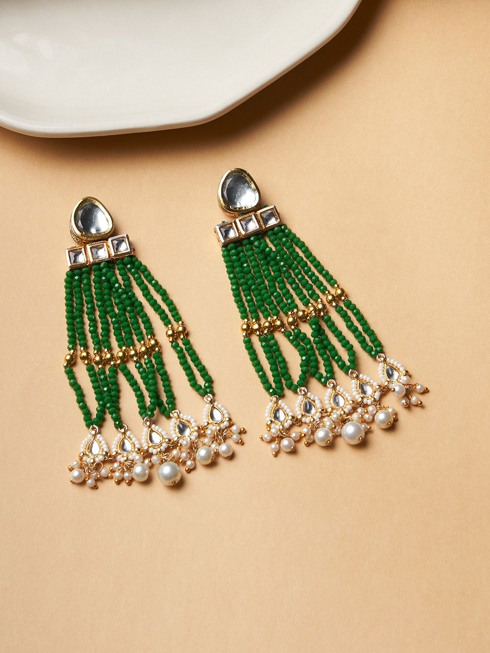 the loom - Green Handcrafted Silver Earrings