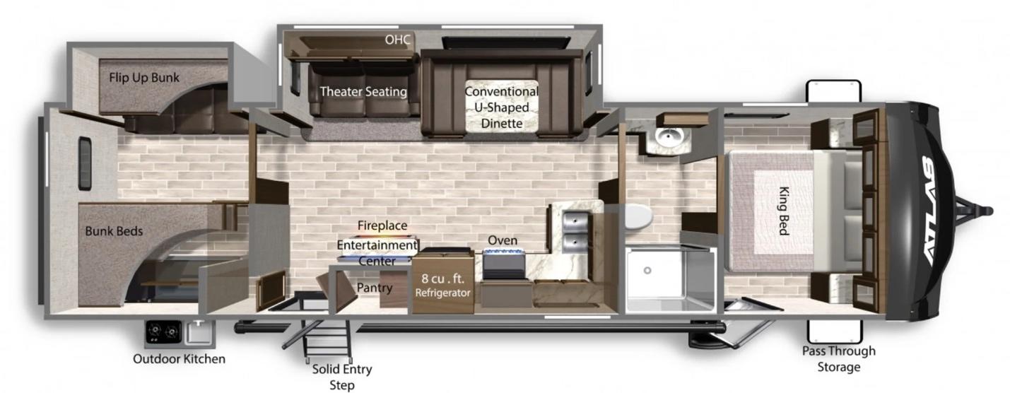 Floor plan for the Dutchmen Atlast 3202BH travel trailer