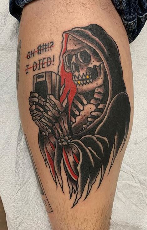 Guy rocks hilarious grim reaper body tat