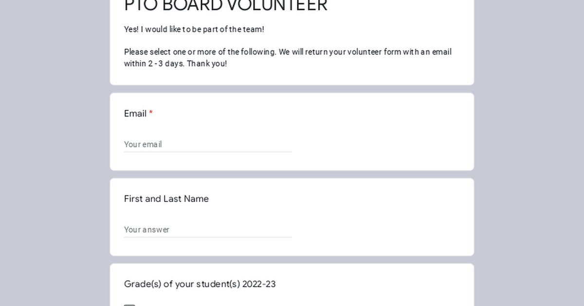 PTO BOARD VOLUNTEER