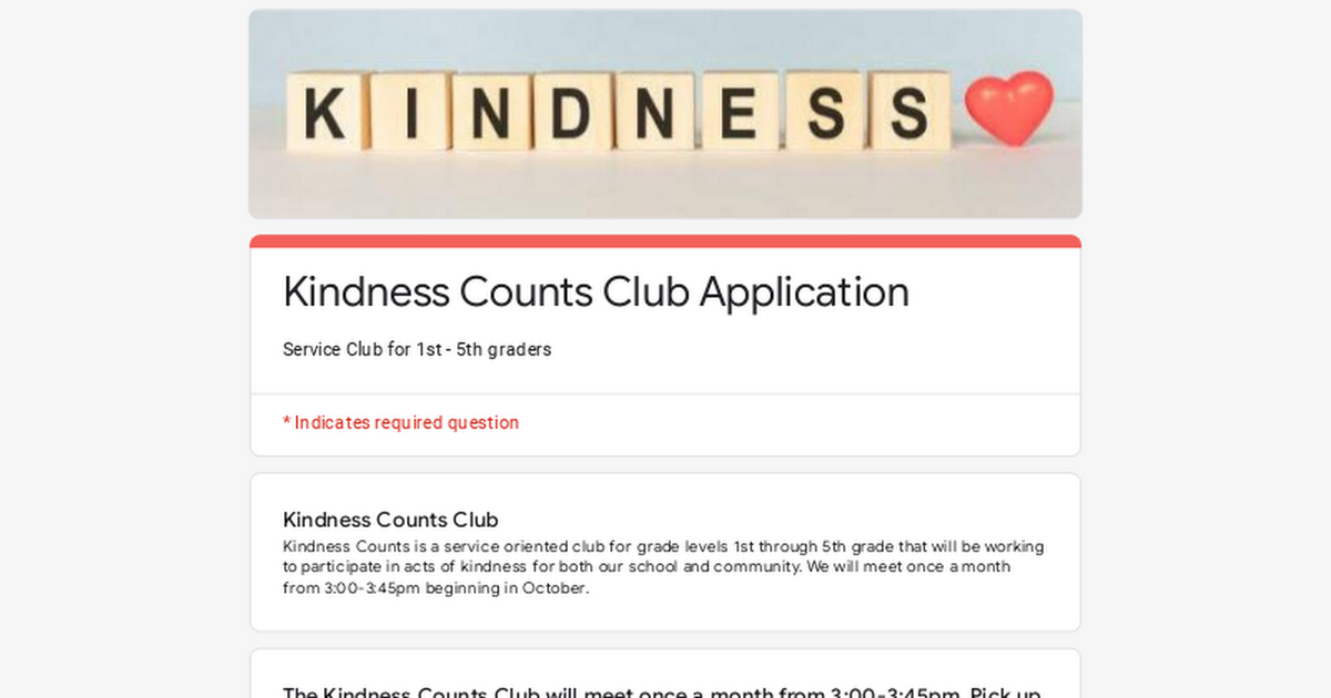 Kindness Counts Club Application