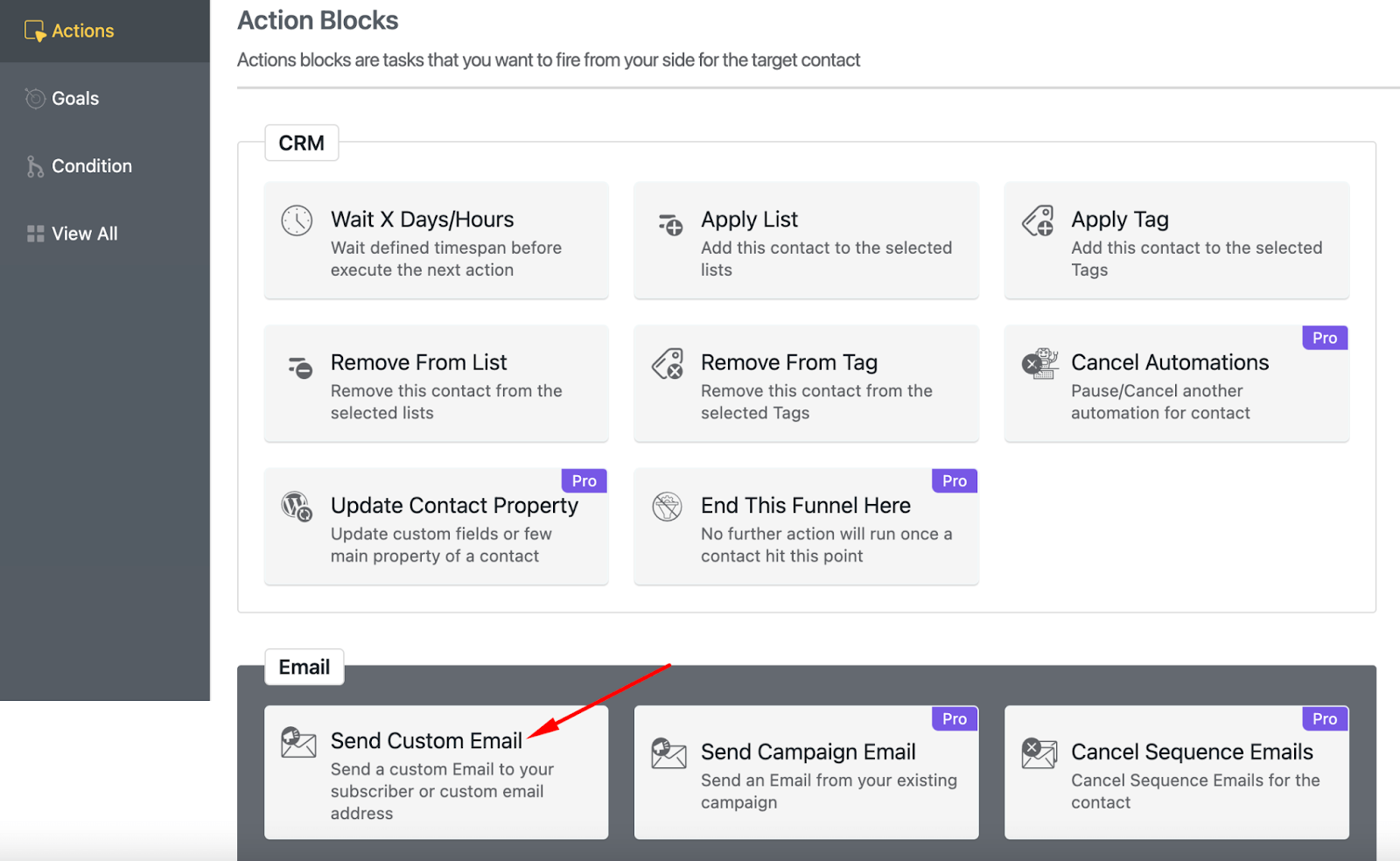 fluentcrm action blocks