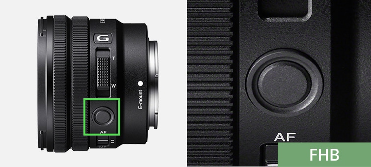 Product image showing the position of the focus hold button on the lens