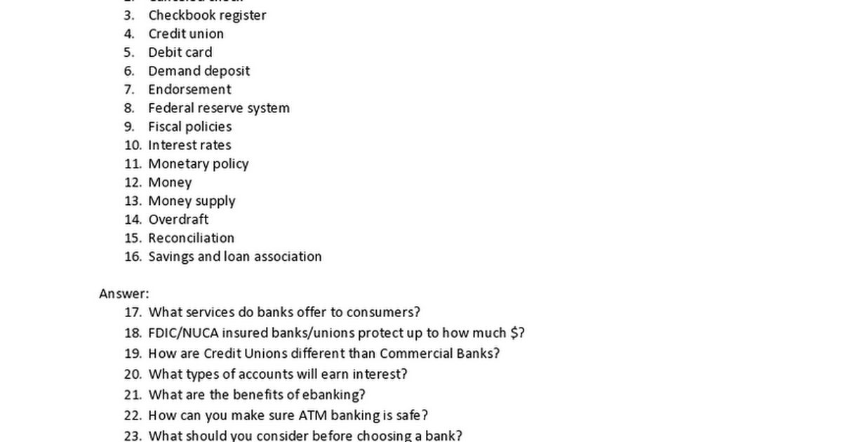 4 banking study guide and worksheets docx google docs
