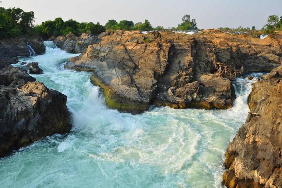 A section of the Li Phi waterfalls on the Mekong River at Si Phan Don in southern Laos, near the the border with Cambodia. Dams are interrupting the natural flow of the river. Photo: Shutterstock