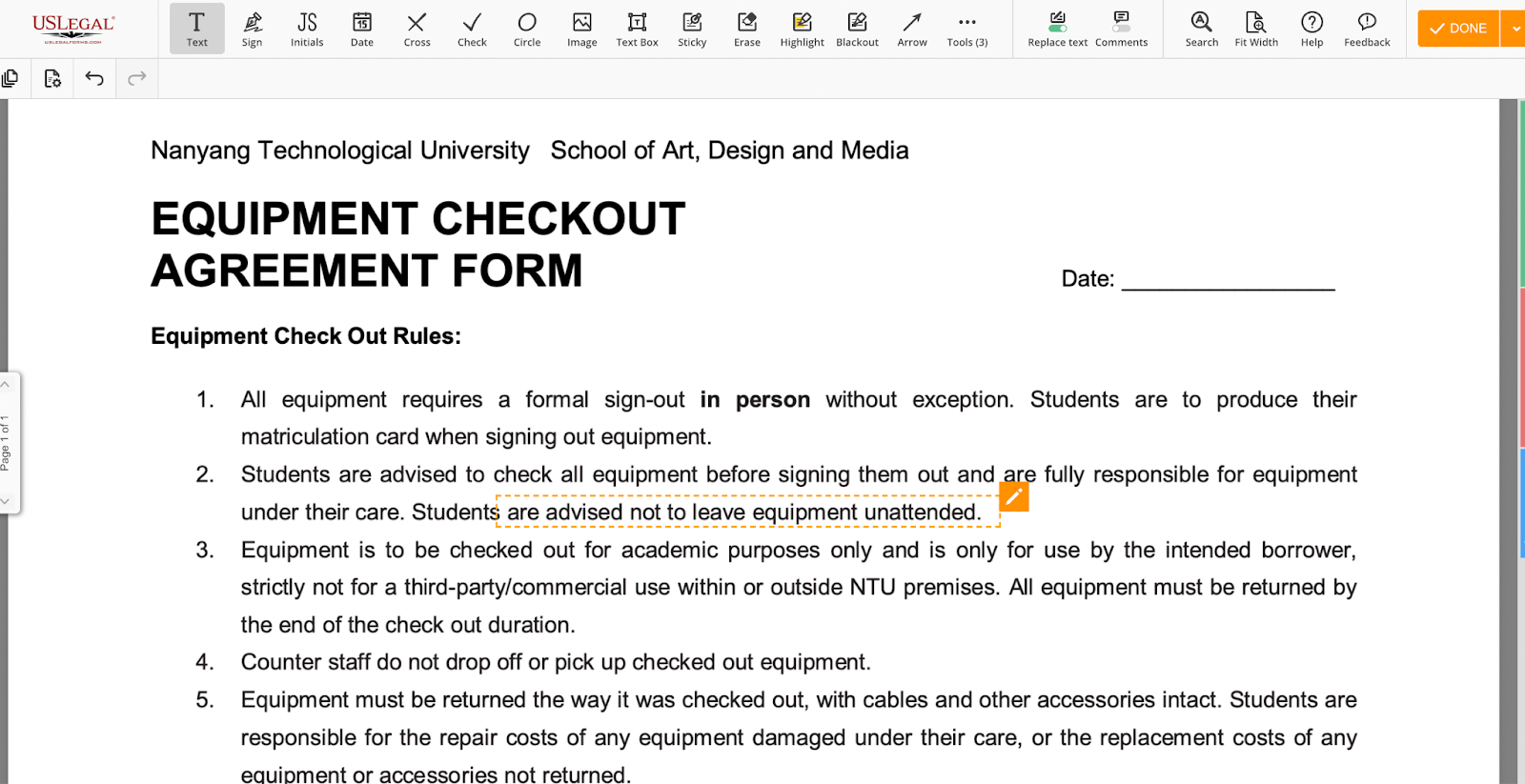 US Legal equipment checkout system