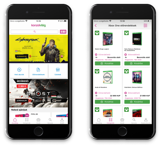 Konzolvilág mobile app - pre-ordering