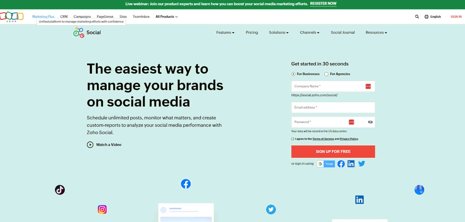 Zoho Social CRM platform